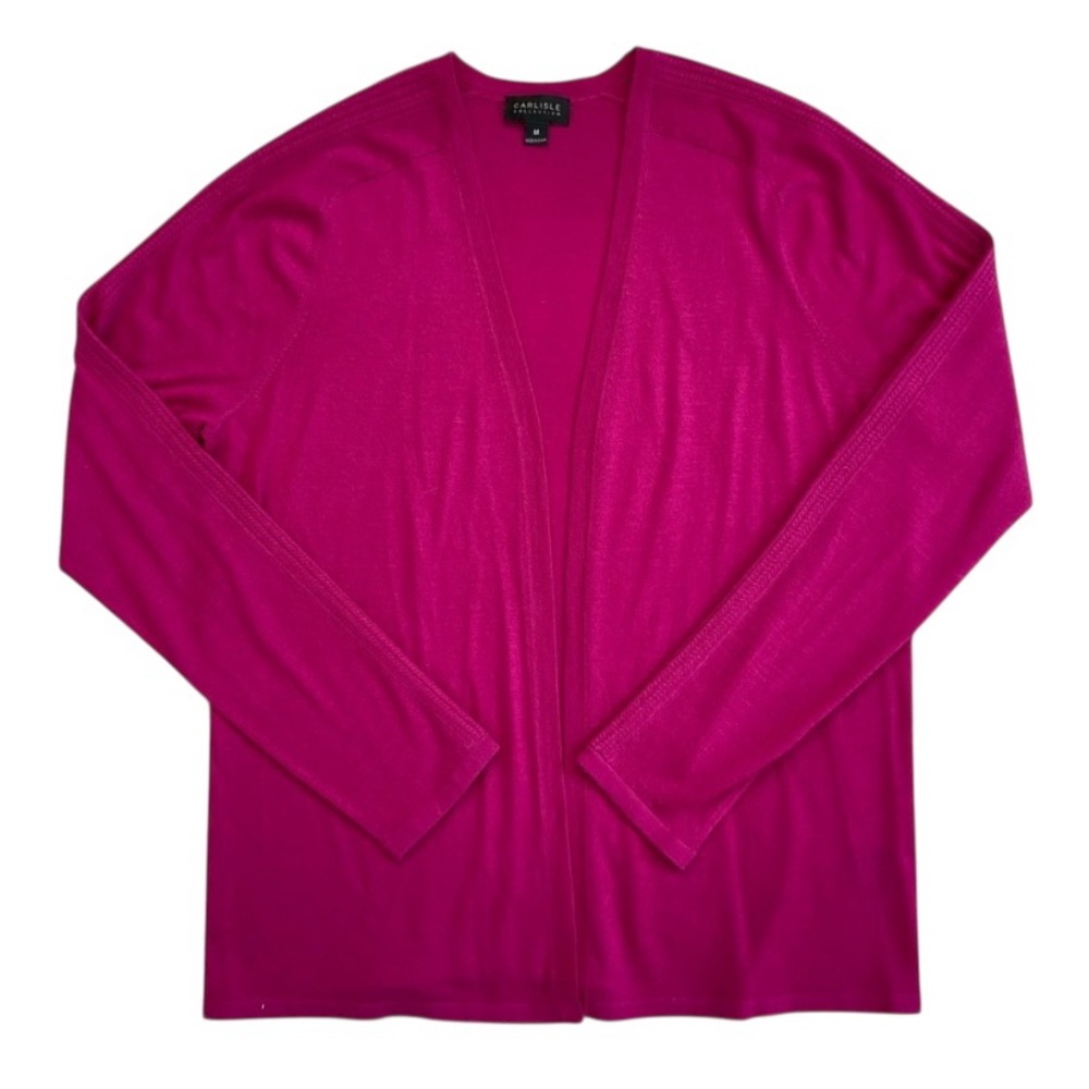 Carlisle Collection Cashmere Open Front‎ Cardigan Sweater Magenta Pink Medium